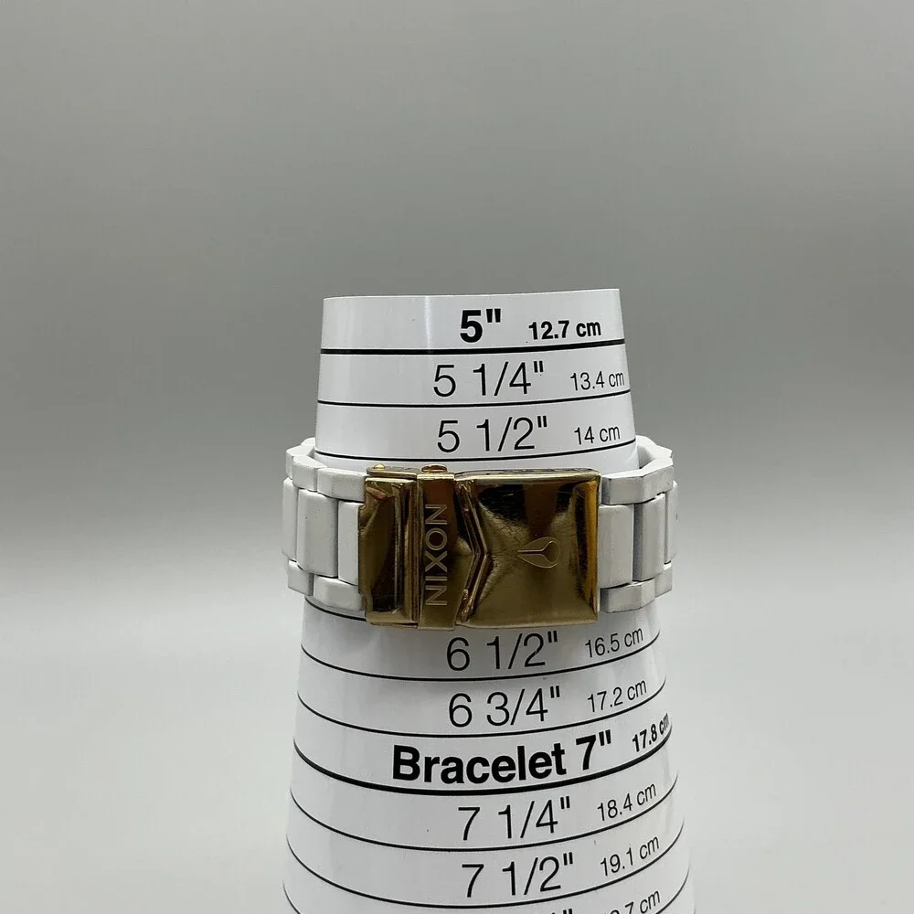 Nixon The Monarch Mens Watch 42mm White Dial Gold Tone Date Quartz Bracelet 7